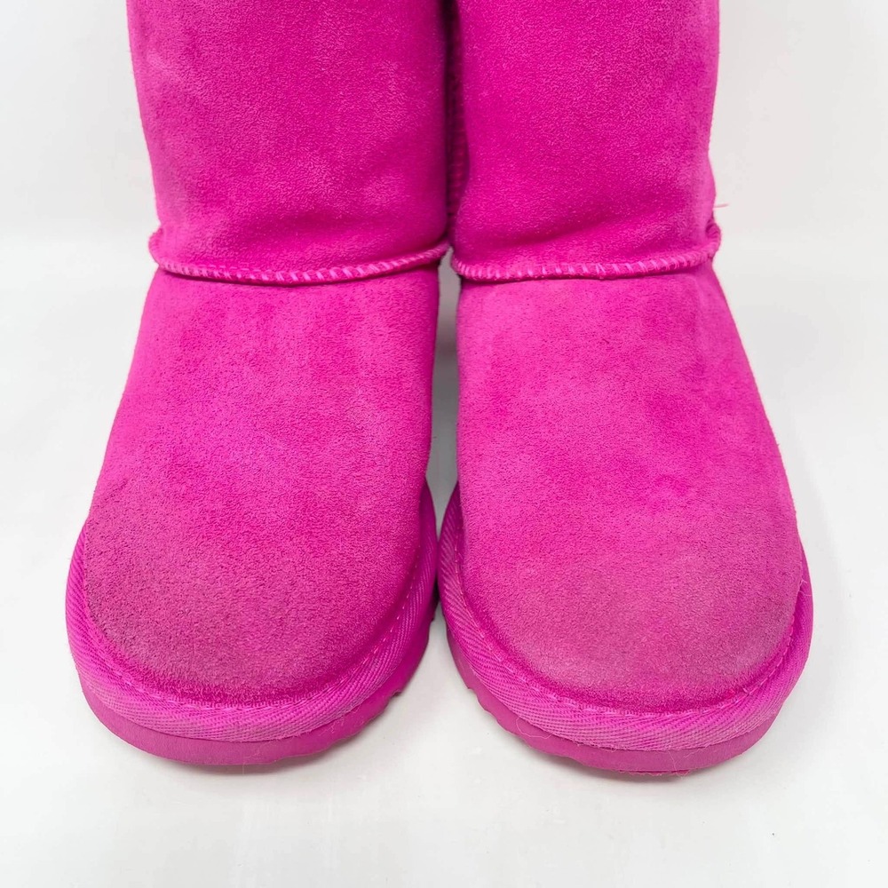 Ugg Mini Bailey Bow Boots Youth Girls 4 Pink Plaid Punk Rock Black Fur - Picture 6 of 10